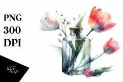 Abstract Watercolor Bottle with Tulip | Clipart Product Image 3