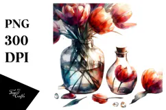 Abstract Watercolor Bottle with Tulip | Clipart Product Image 1