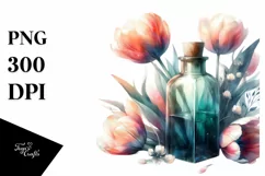 Abstract Watercolor Bottle with Tulip | Clipart Product Image 3
