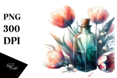 Abstract Watercolor Bottle with Tulip | Clipart Product Image 1