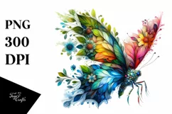 Vibrant Butterfly with Flowers PNG Product Image 1