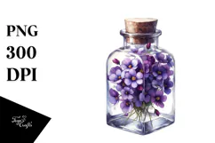 Watercolor Bottle with Violet | Clipart Product Image 1