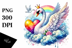 Swan on Cloud Holding Heart PNG Product Image 1