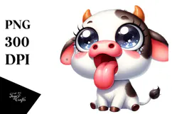 Joyful Cow with Anime Eyes PNG Product Image 1