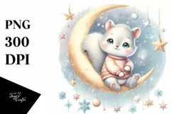 Cute Baby Squirrel on a Moon PNG Product Image 1