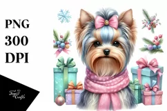 Cute Watercolor Yorkshire Terrier with Christmas Gifts Product Image 1