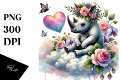 Adorned Rhino on Cloud Holding Heart PNG Product Image 1