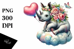 Adorned Rhino on Cloud Holding Heart PNG Product Image 1