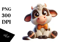 Goofy Cartoon Cow with Bowtie, PNG Product Image 1