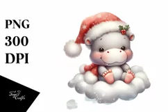 Vintage Christmas Baby Hippo PNG Product Image 1