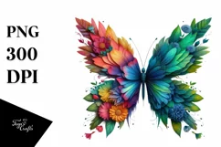 Vibrant Butterfly with Flowers PNG Product Image 1