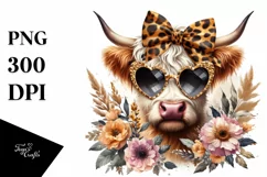 Elegant Highland Cow with Animal Print Bow | Clipart Product Image 1