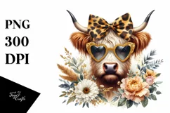 Elegant Highland Cow with Animal Print Bow | Clipart Product Image 1