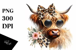 Elegant Highland Cow with Animal Print Bow | Clipart Product Image 3