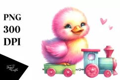 Colorful Smiling Baby Duck Train Clipart Product Image 3