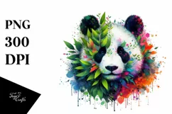 Colorful Panda with Plant Leaves PNG Product Image 1