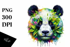 Vibrant Panda with Plant Leaves PNG Product Image 3