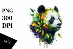 Colorful Panda with Plant Leaves PNG Product Image 3
