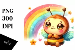 Cute Baby Plush Bee with Rainbow PNG Product Image 1