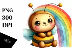 Cute Baby Plush Bee with Rainbow PNG Product Image 1