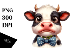 Funny Cow with Bow and Tie, Watercolor PNG Product Image 1