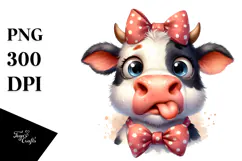 Funny Cow with Bow and Tie, Watercolor PNG Product Image 1