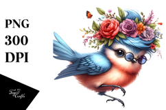 Vibrant Baby Bird Jumping with Floral Wreath PNG Product Image 1