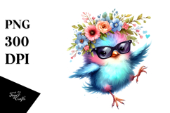 Vibrant Baby Bird Jumping with Floral Wreath PNG Product Image 1