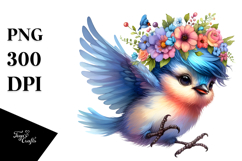 Vibrant Baby Bird Jumping with Floral Wreath PNG Product Image 1