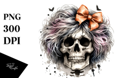 Skull with Hair and Bow, PNG Product Image 1