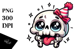 Cute Cartoon Skull with Birthday Hat, Transparent PNG Product Image 1