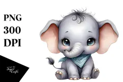 Digital Watercolor with Cute Baby Elephant PNG Product Image 1