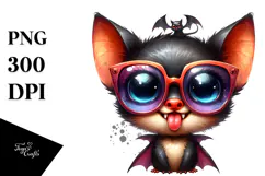 Adorable Bat Boy Wearing Sunglasses PNG Product Image 1