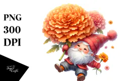 Cute Gnome with Large Marigold, Transparent PNG Product Image 1