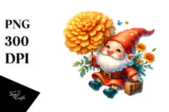 Cute Gnome with Large Marigold, Transparent PNG Product Image 1