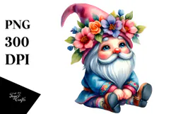 Gnome with Retro Clothes and Floral Wreath, Colorful PNG Product Image 1
