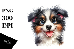 Watercolor Baby Cartoon Border Collie PNG Product Image 1