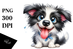 Watercolor Baby Cartoon Border Collie PNG Product Image 1