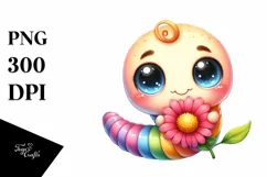 Colorful Baby Worm with Flowers | Clipart Product Image 3
