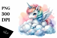 Unicorn Clouds Watercolor Pastel Clipart Product Image 3