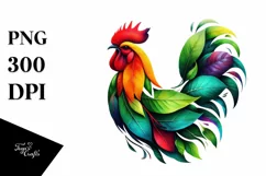 Abstract Chicken with Plant Leaves PNG Product Image 3
