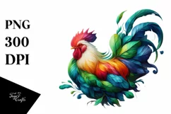 Vibrant Chicken with Plant Leaves PNG Product Image 1