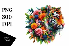 Vibrant Tiger with Plant Leaves PNG Product Image 1
