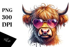 Highland Calf with Heart Shaped Sunglasses, Transparent PNG Product Image 1