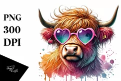 Highland Calf with Heart Shaped Sunglasses, Transparent PNG Product Image 1