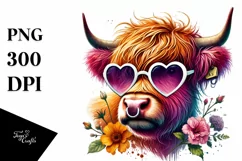 Highland Calf with Heart Shaped Sunglasses, Transparent PNG Product Image 1