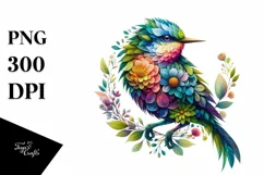 Colorful Bird with Flowers PNG Product Image 3