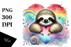 Colorful Baby Sloth with Heart PNG Product Image 1