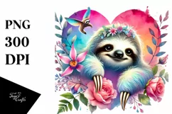 Baby Sloth Holding Heart PNG Product Image 1