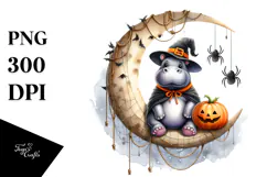 Watercolor Design with Hippo for Halloween, High-Res PNG Product Image 1